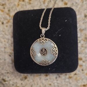 JADE Elegant Antique  Penant In Sterling Silver Necklace with Intricate  Design